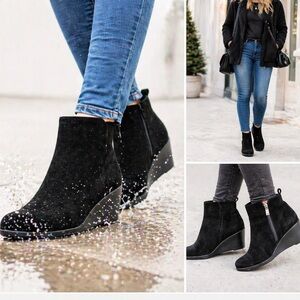 Blondo Waterproof Black Suede Wedge Rain Bootie Sz 7.5 Winter Outdoors Gorpcore